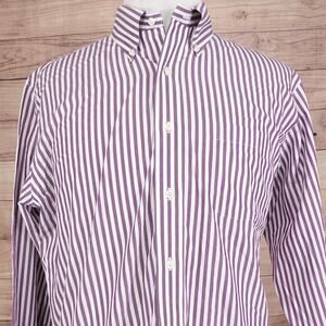 Brooks Brothers Shirt Mens 16.5 34 Purple Stripe Classic Fit Non Iron Supima